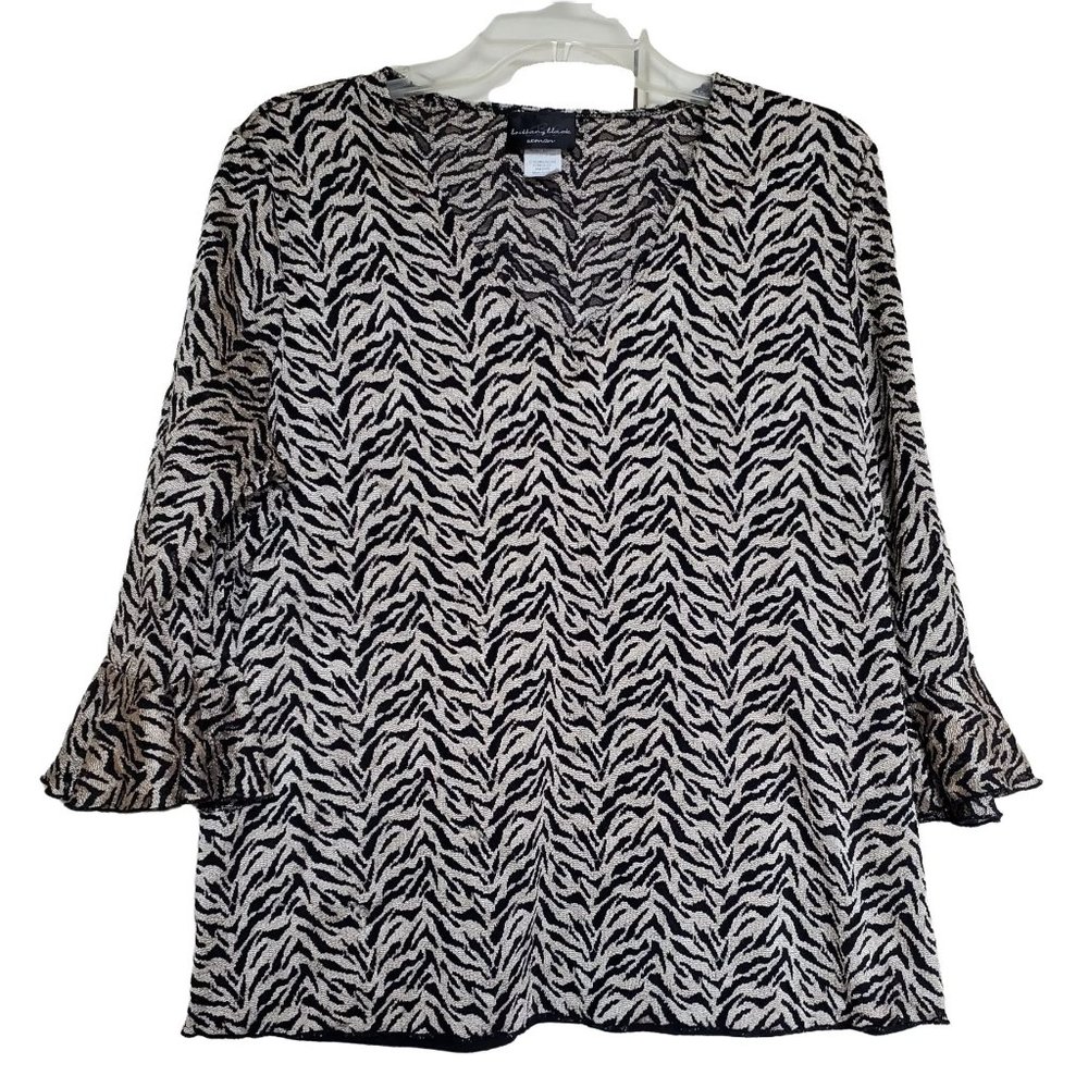 Brittany Black Top Animal Print, 3/4 Sleeve Black & Cream Size 1X